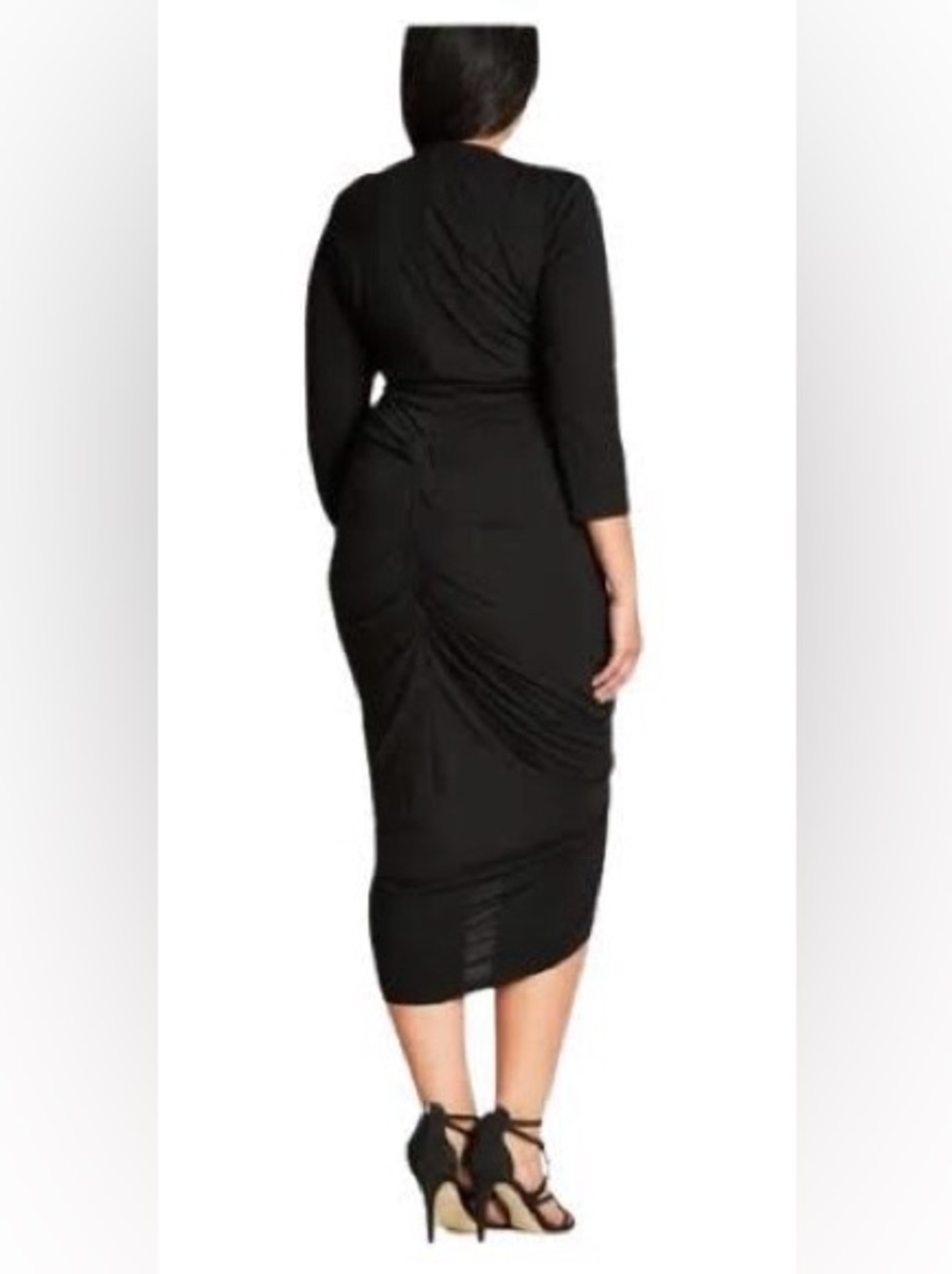City Chic Black Ruched Zip-Front body con Dress - Picture 2 of 8